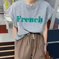 フレンチスリーブ 英字ロゴTシャツ 韓国 グレー