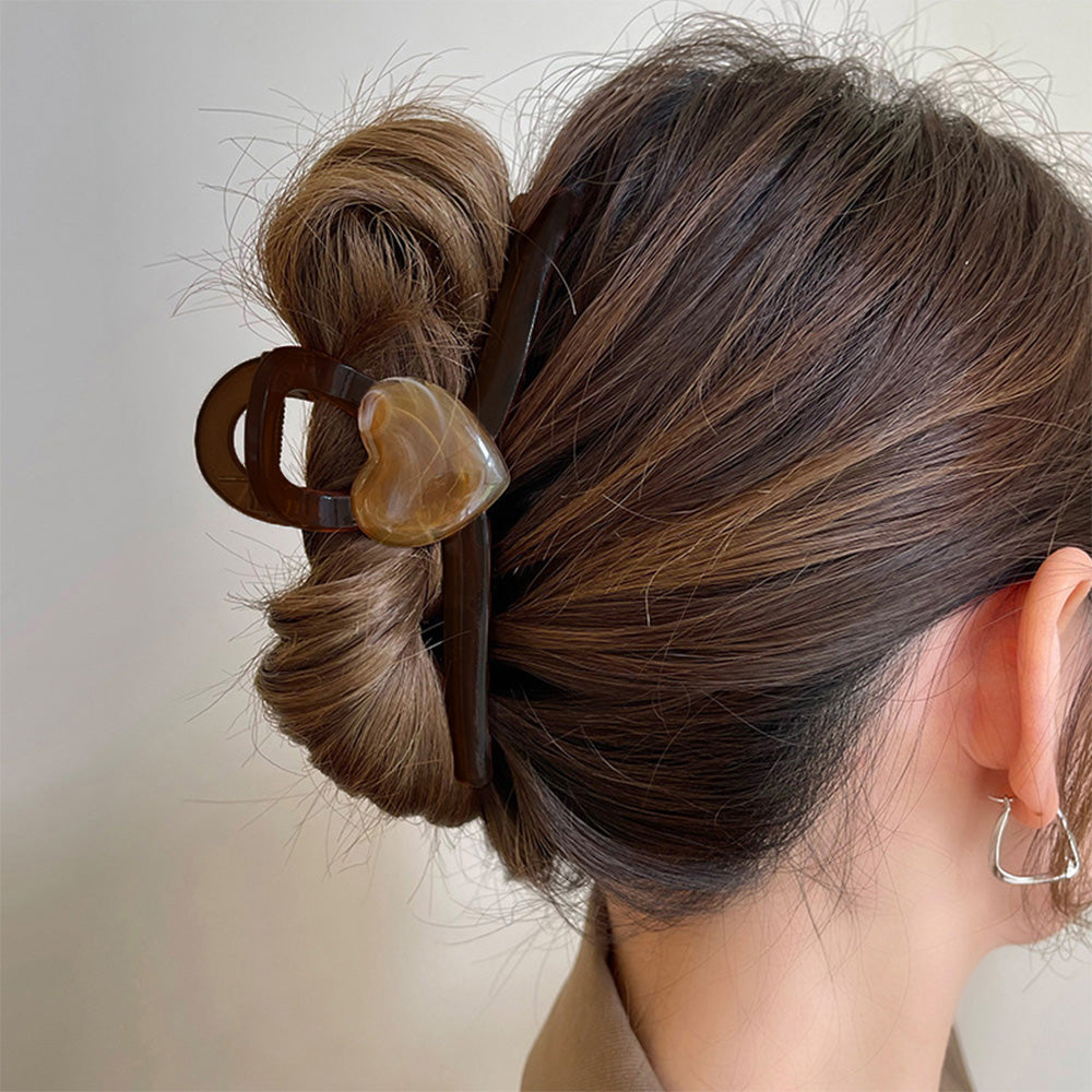 ヘアクリップ バンスクリップ 樹脂ハート ブラウン