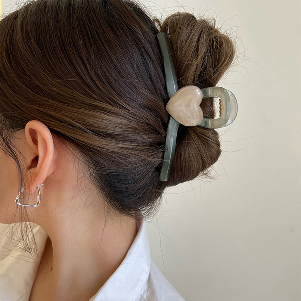 ヘアクリップ バンスクリップ 樹脂ハート グレー