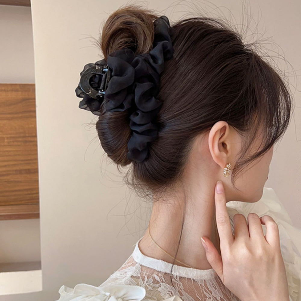 ヘアクリップ フリル バンスクリップ ブラック