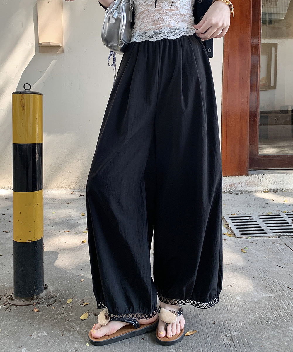 バルーンパンツ ワイドパンツ レース レディース 九分丈パンツ 体型カバー 薄手 ハイウエスト ウエストゴム ゆったり 着やせ 美脚 リラックス カジュアル 99CYDZ-004