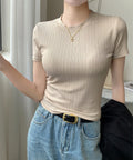 無地Tシャツ 半袖 レディース 薄手 ベージュ