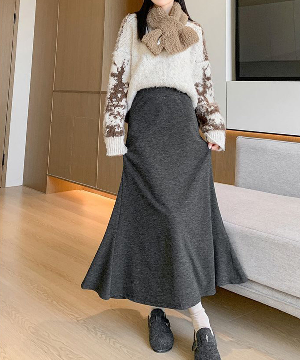 フレアスカート レディース 美脚脚長 チャコールグレー
