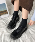 厚底ローファー レースアップ 美脚くつ ブラック