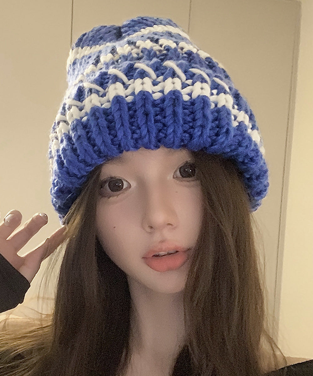ニット帽 レディース 防寒帽子 韓国秋冬 ロイヤルブルー