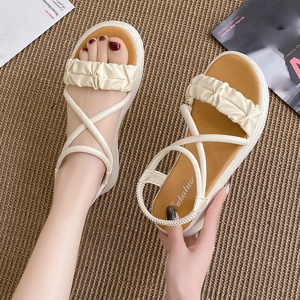 厚底サンダル ストラップ 美脚 韓国 夏 アイボリー
