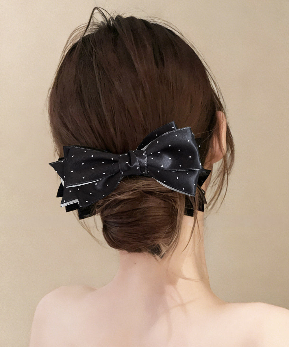 バナナクリップ ドット柄リボン 韓国風 レディース ヘアアクセサリー まとめ髪 髪留め ハーフアップ ヘアアレンジ おしゃれ 大人可愛い カジュアル プレゼント 99SXSP-001