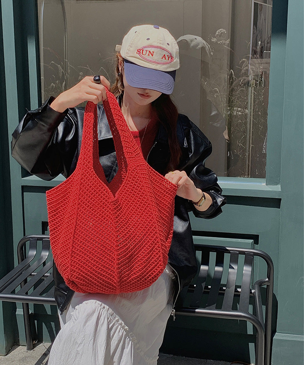 ニットバッグ トートバッグ レディース レッド