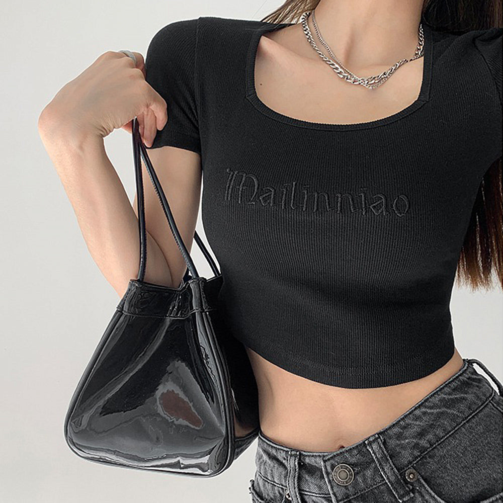 ショートTシャツ レディース 韓国風 ブラック