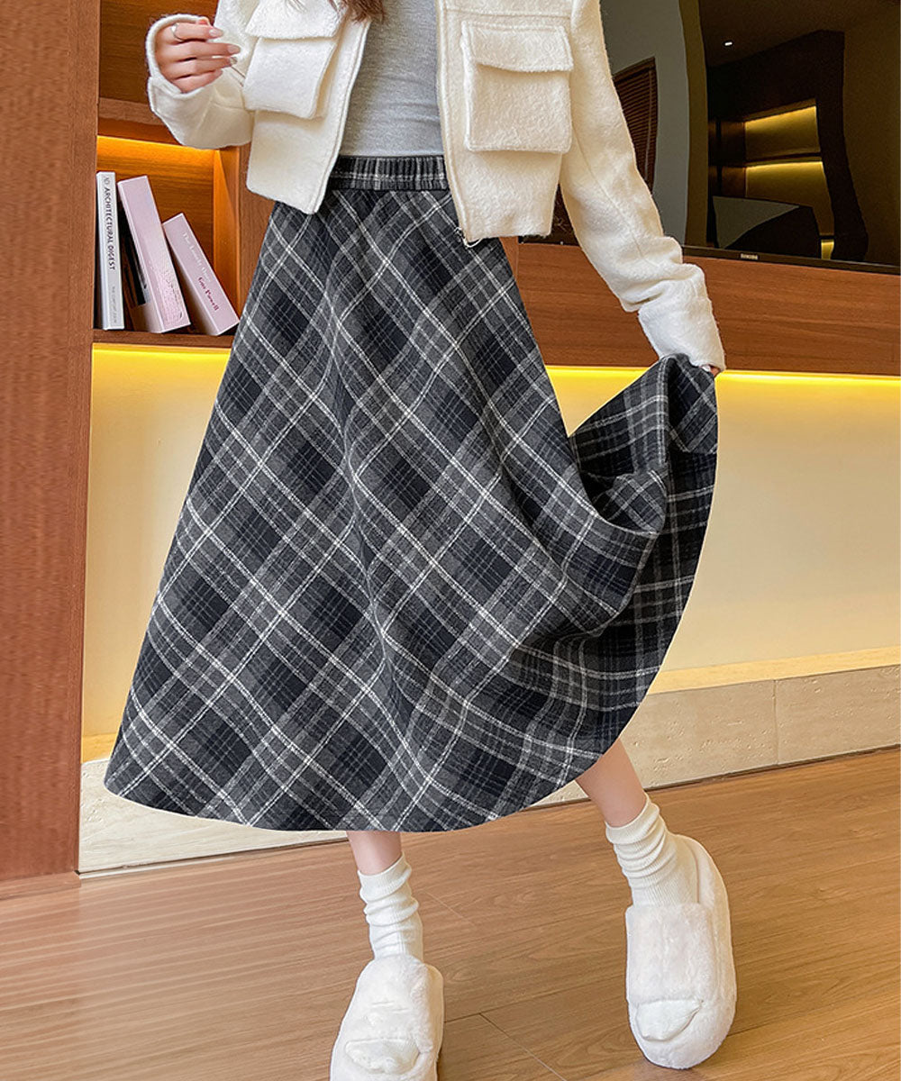 フレアスカート チェック柄 美脚 春秋冬 レディース 膝下丈スカート きれいめ ウエストゴム ハイウエスト ボトムス 体型カバー 大人可愛い おしゃれ 韓国風 99XCFS-004