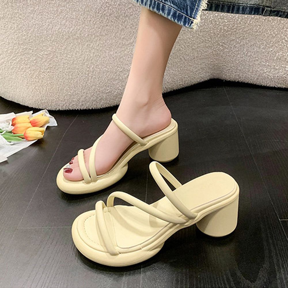 ミュールサンダル ヒールサンダル 韓国夏 クリーム色