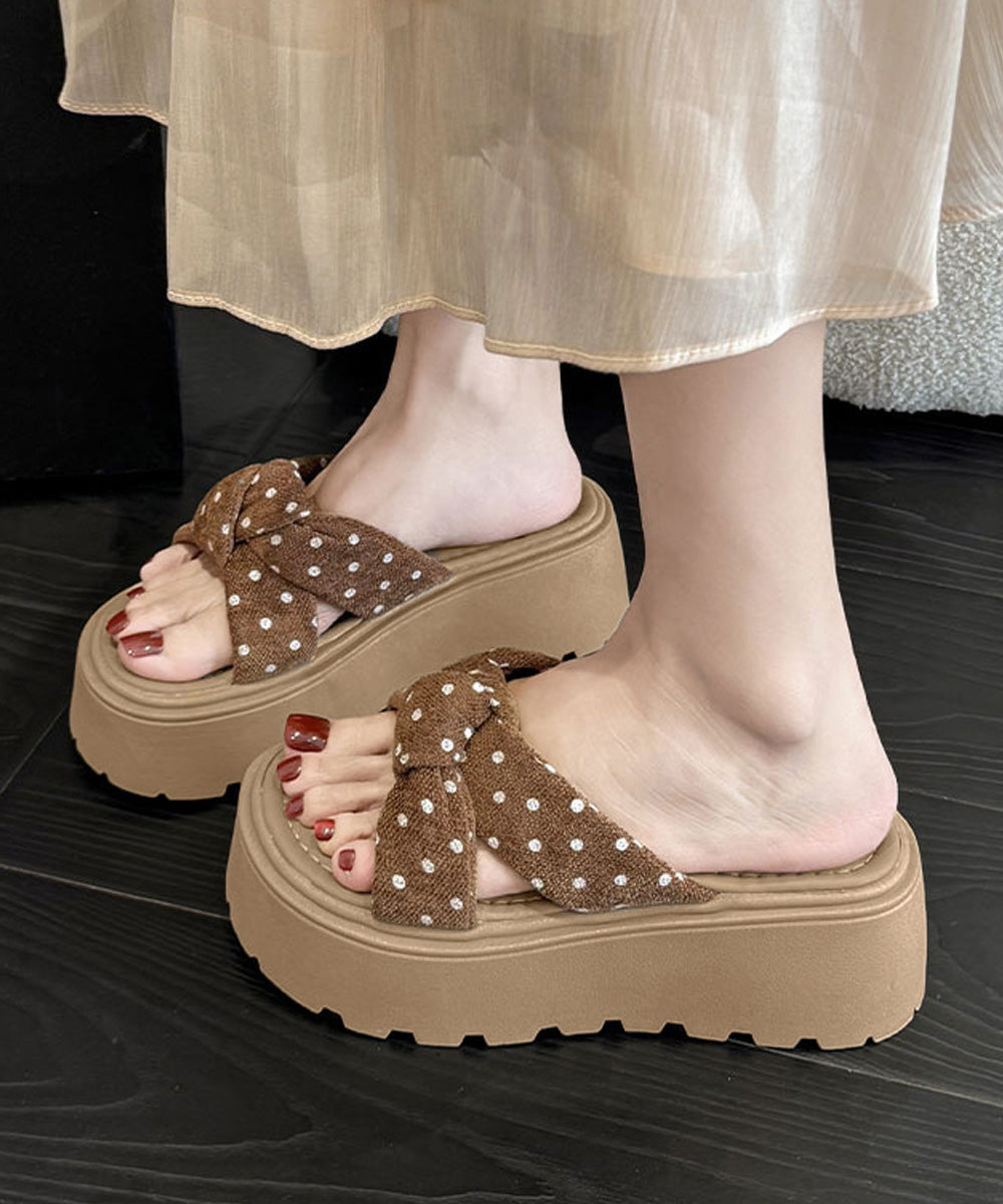 ドット柄 クロスリボン 厚底サンダル美脚 ブラウン系1*ドット