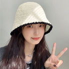 ファー帽子 バケットハット 秋冬 韓国風 アイボリー
