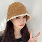 ファー帽子 バケットハット 秋冬 韓国風 キャメル