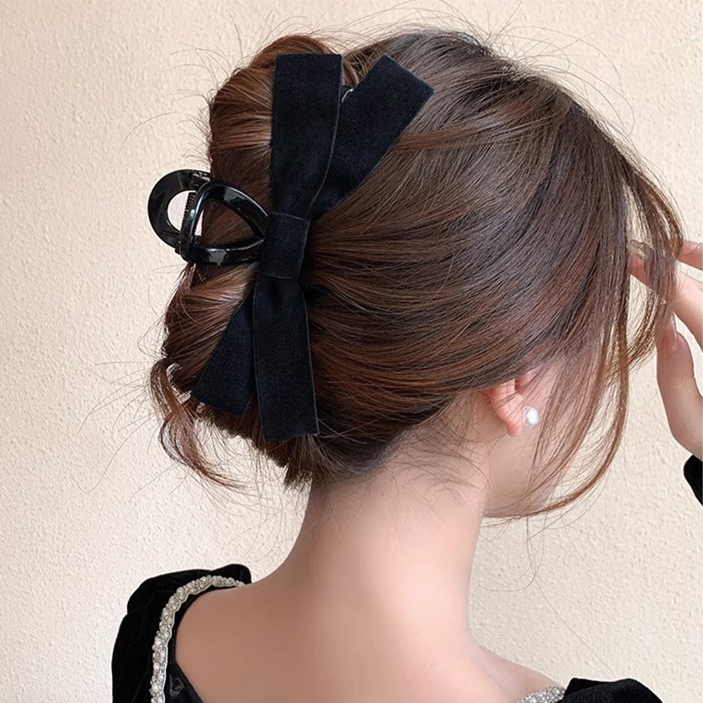 ヘアクリップ バンスクリップ リボン ブラックベルベット