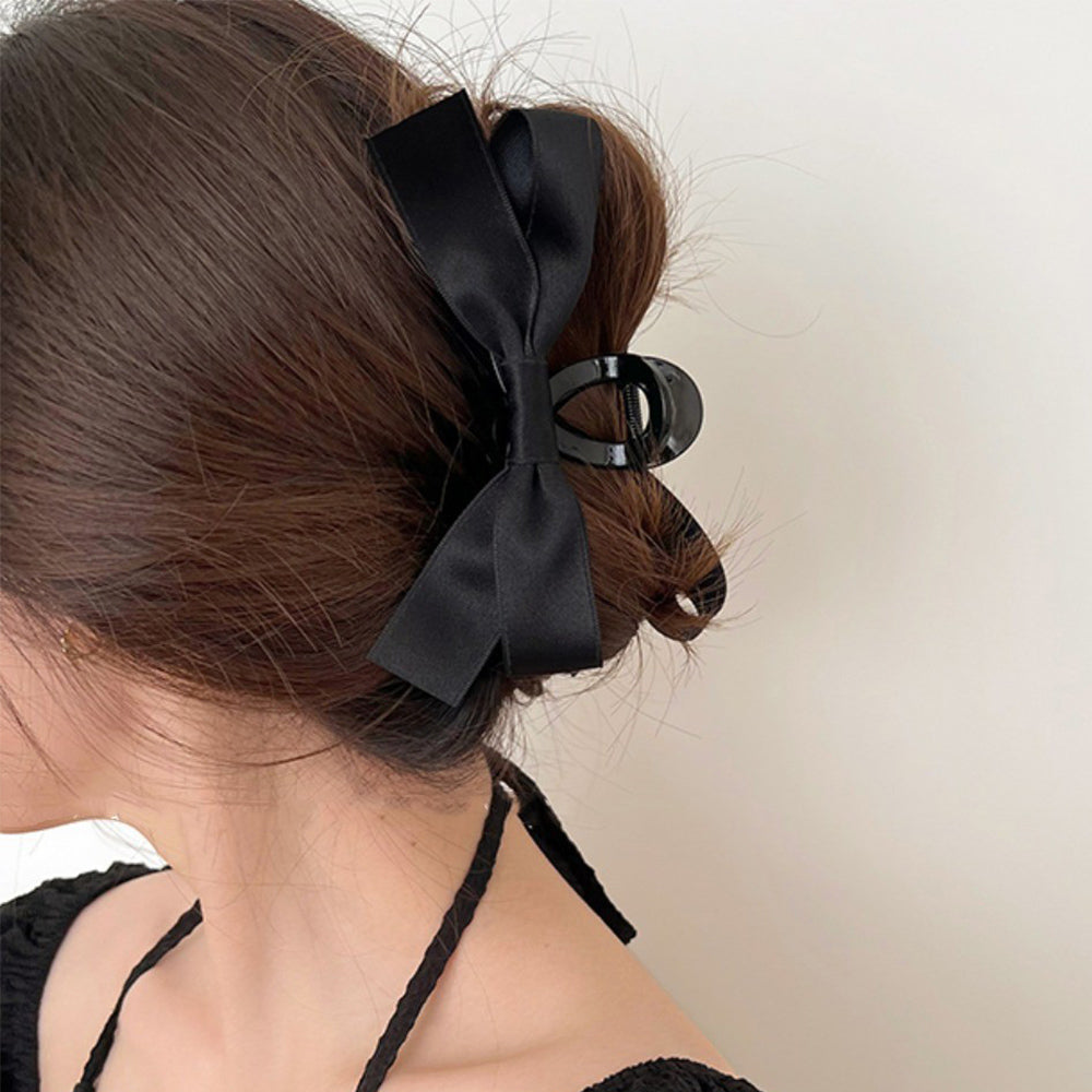ヘアクリップ バンスクリップ リボン ブラックエナメル