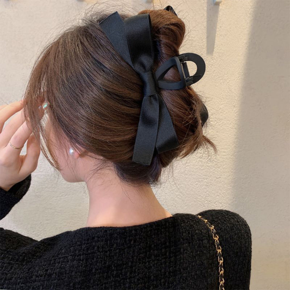 ヘアクリップ バンスクリップ リボン ブラックスムース