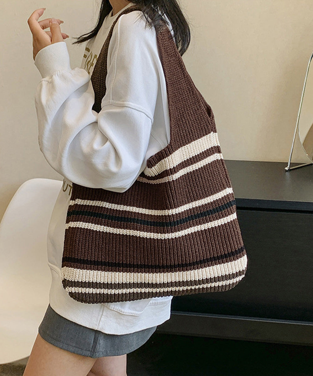 ニットトートバッグ レディース 配色 ハンドバッグ 手提げバッグ 編みかばん 大容量 a4対応 柔らかい カジュアル 可愛い 通勤通学 オルチャン 韓国風 99ZYL-001