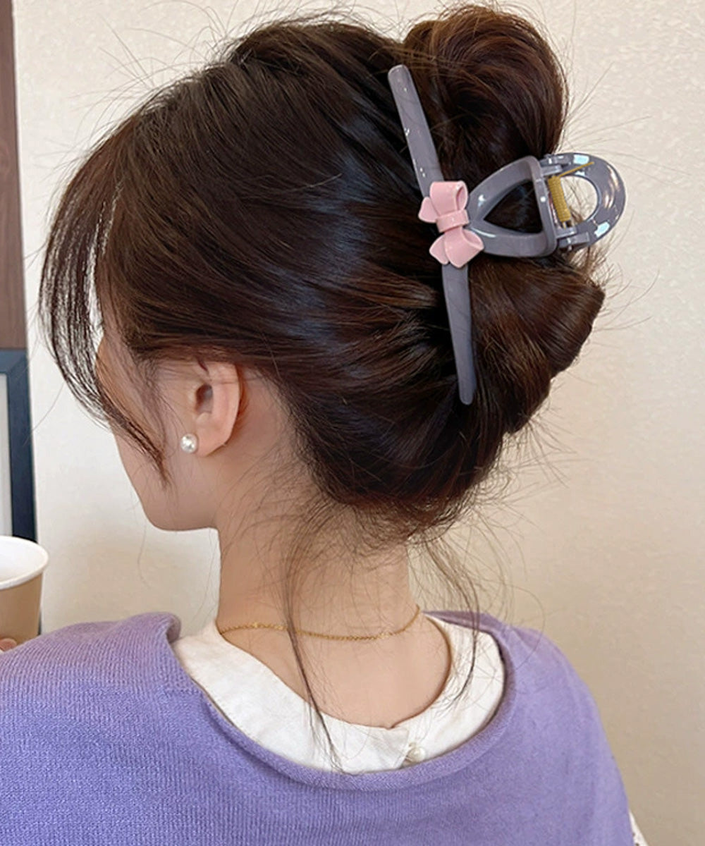 バンスクリップ リボン ヘアクリップ グレー