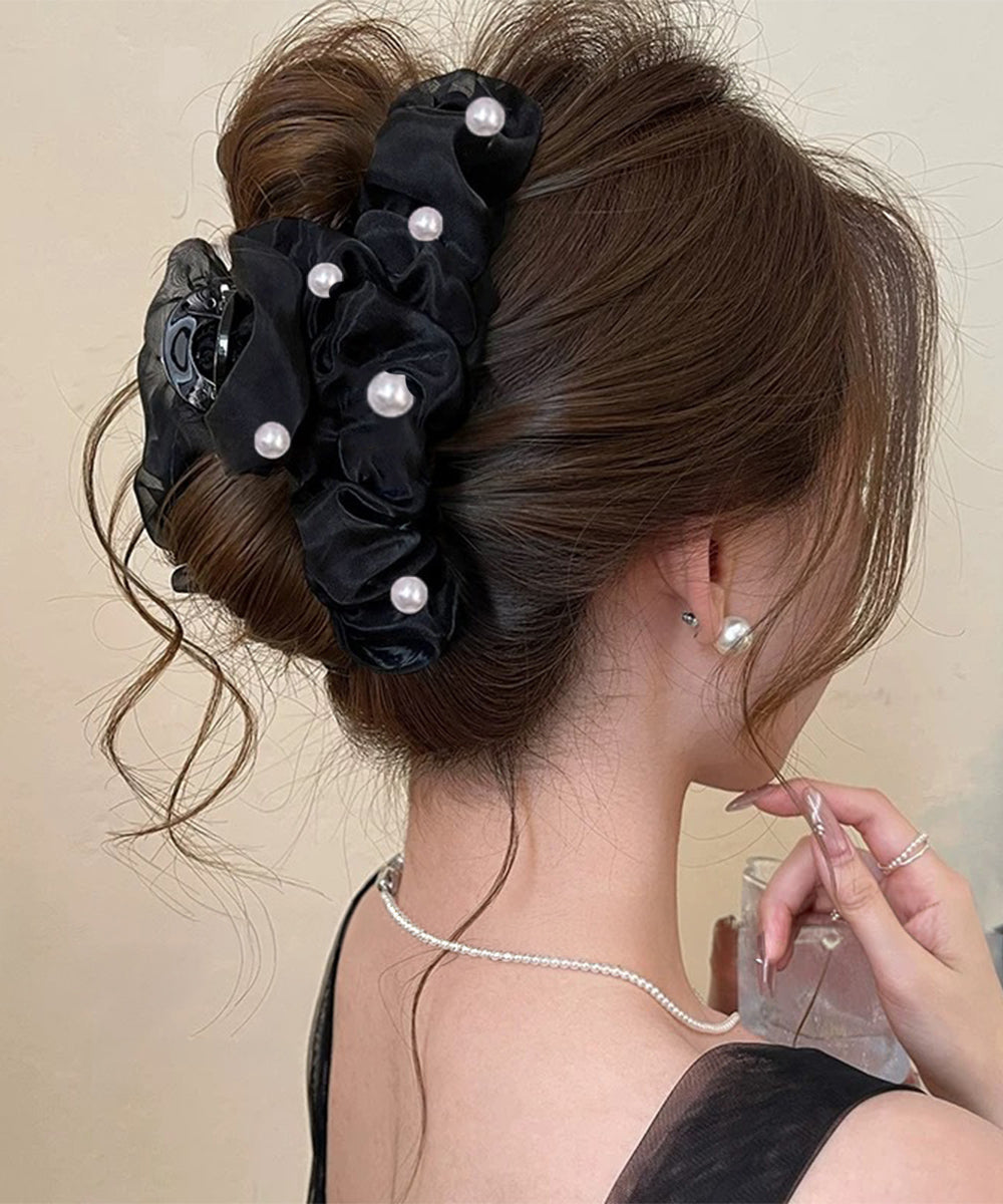 バンスクリップ ヘアクリップ パール ブラック