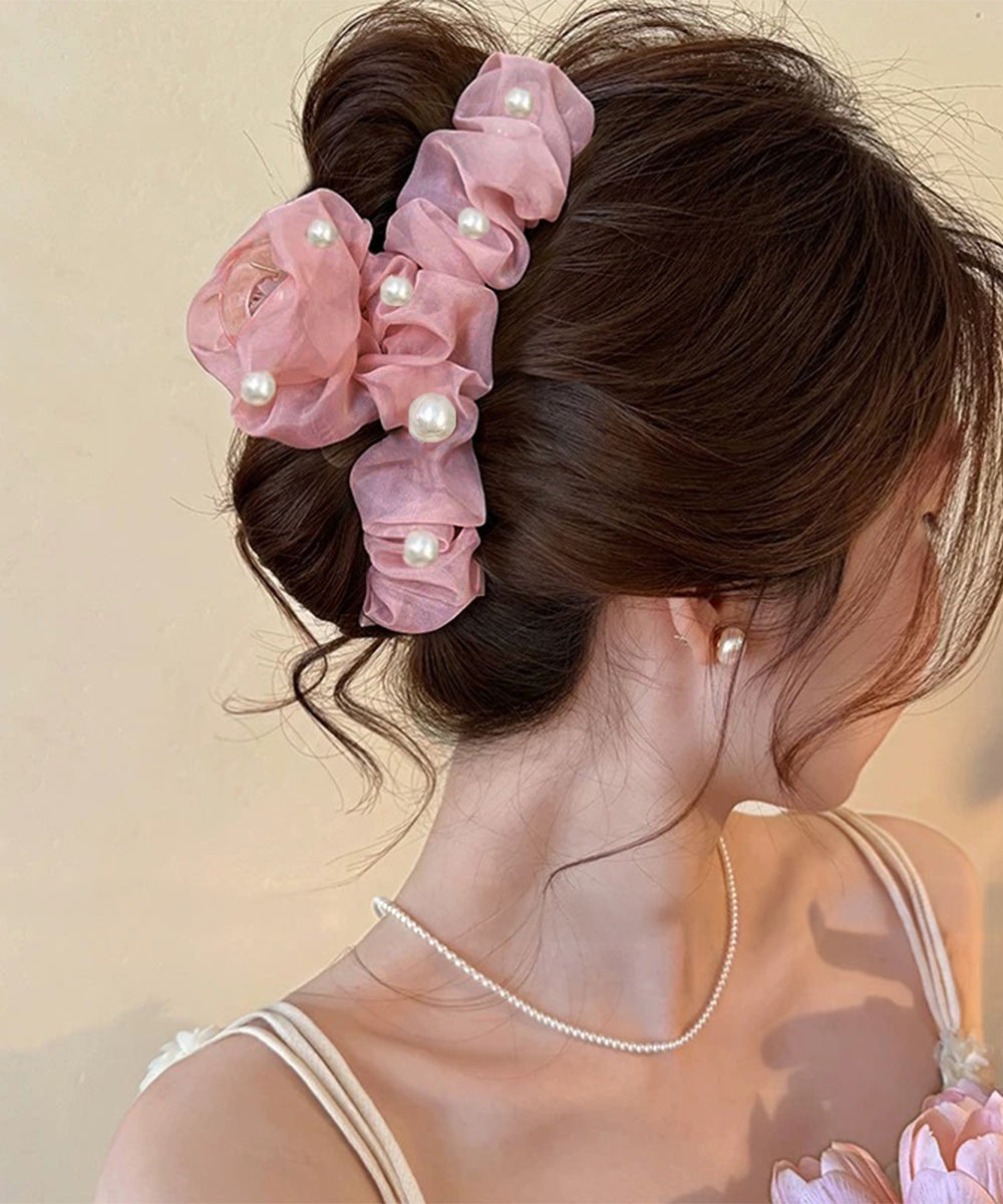 バンスクリップ ヘアクリップ パール ピンク
