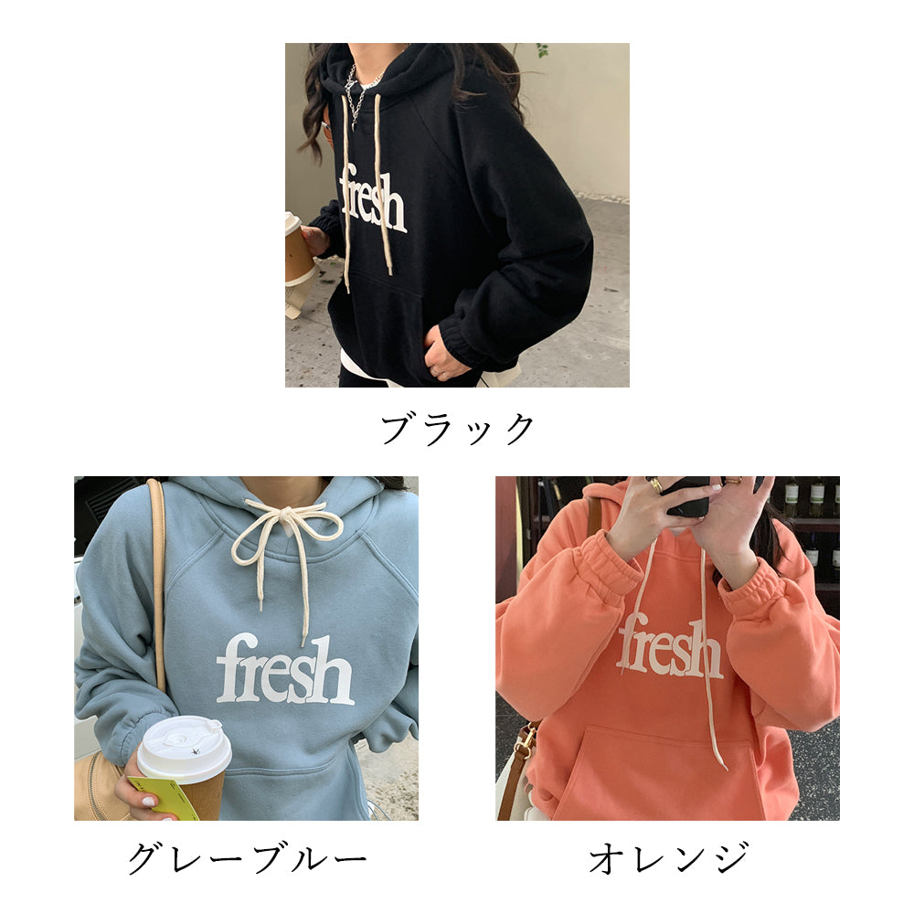 ロゴパーカー レディース 裏起毛 韓国 詳細画像2