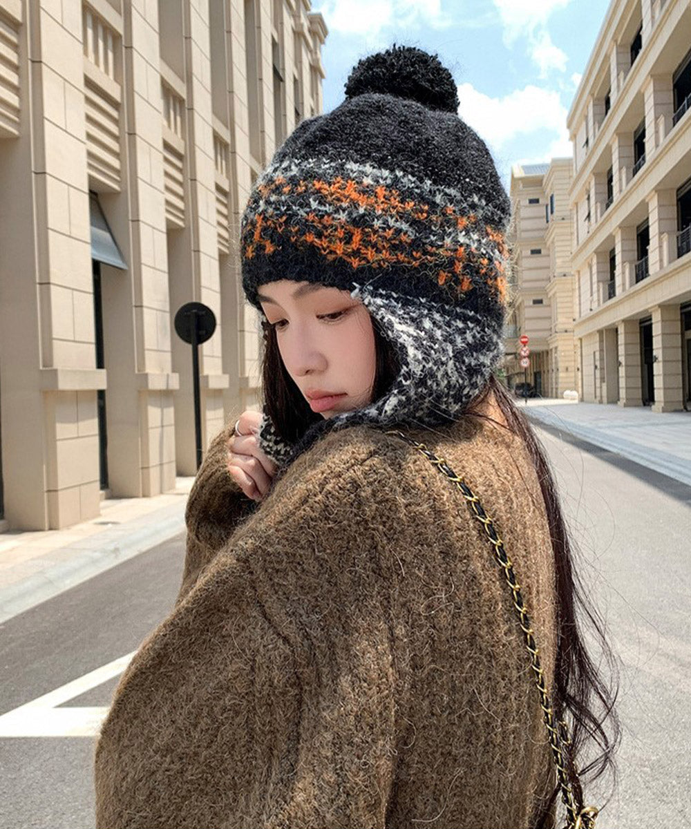 ニット帽子 レディース 配色 紐付き 詳細画像21