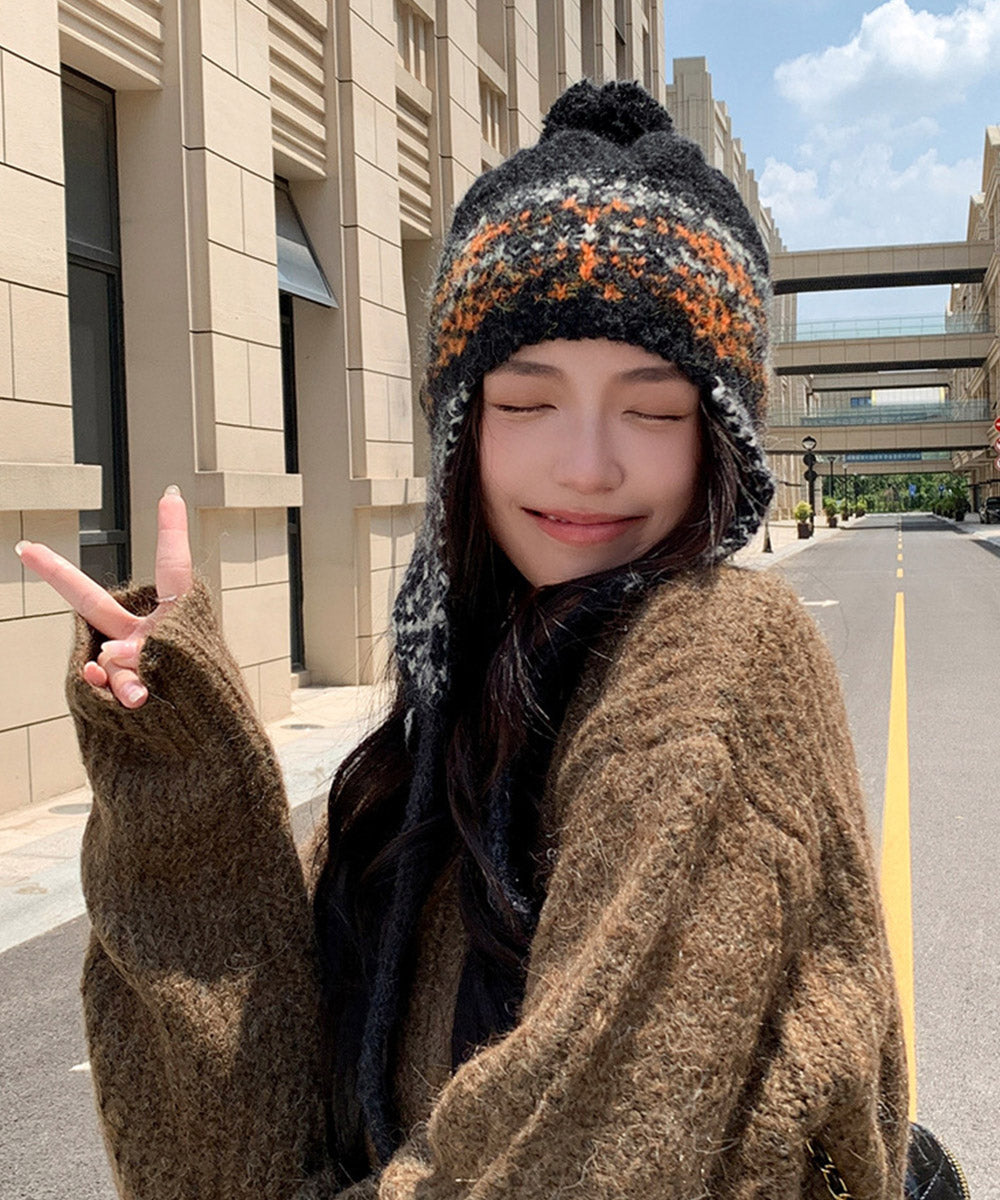 ニット帽子 レディース 配色 紐付き 詳細画像22