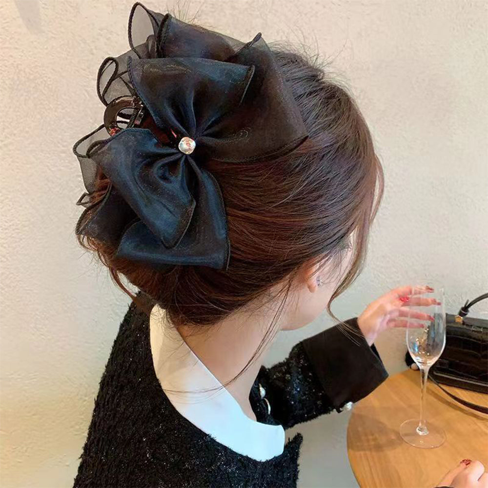 リボンヘアクリップ 大きめ黒 レディース 詳細画像4