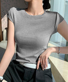 半袖Tシャツ クロップド丈 丸首 夏服 詳細画像4