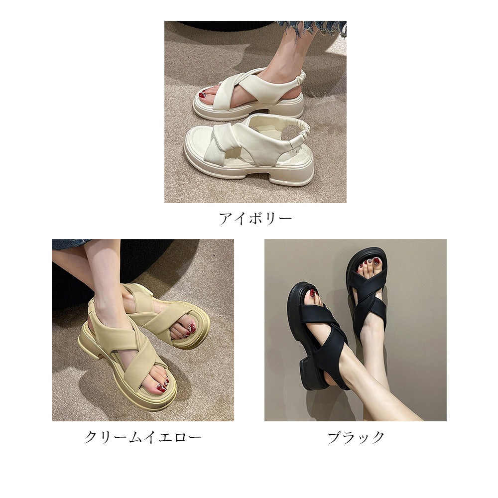 厚底サンダル クロスベルト 美脚 韓国夏 詳細画像2