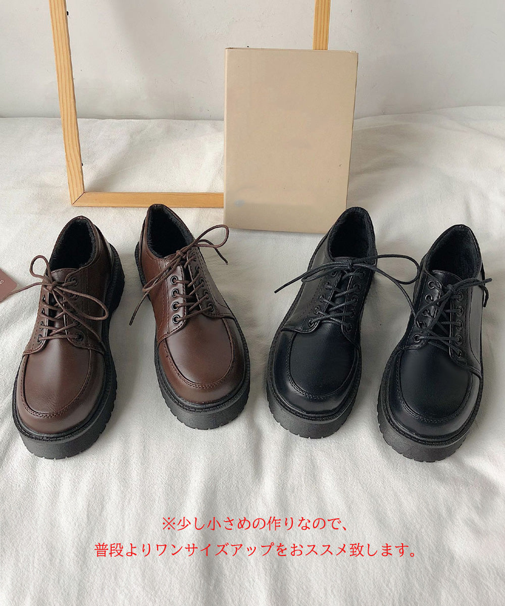 厚底ローファー レースアップ 美脚くつ