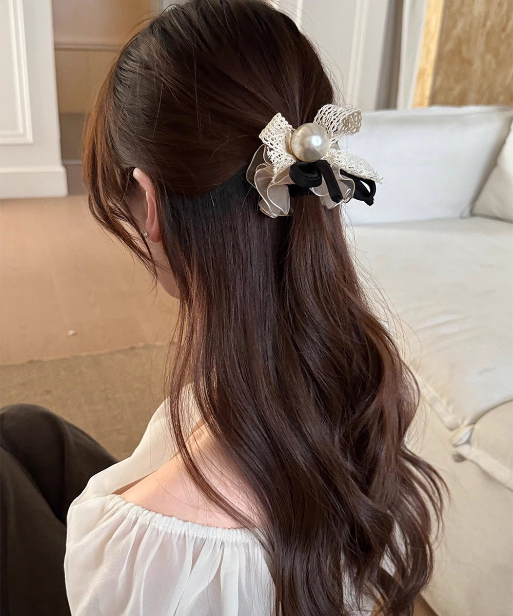ヘアゴム シュシュ レース蝶結び 韓国風 詳細画像3