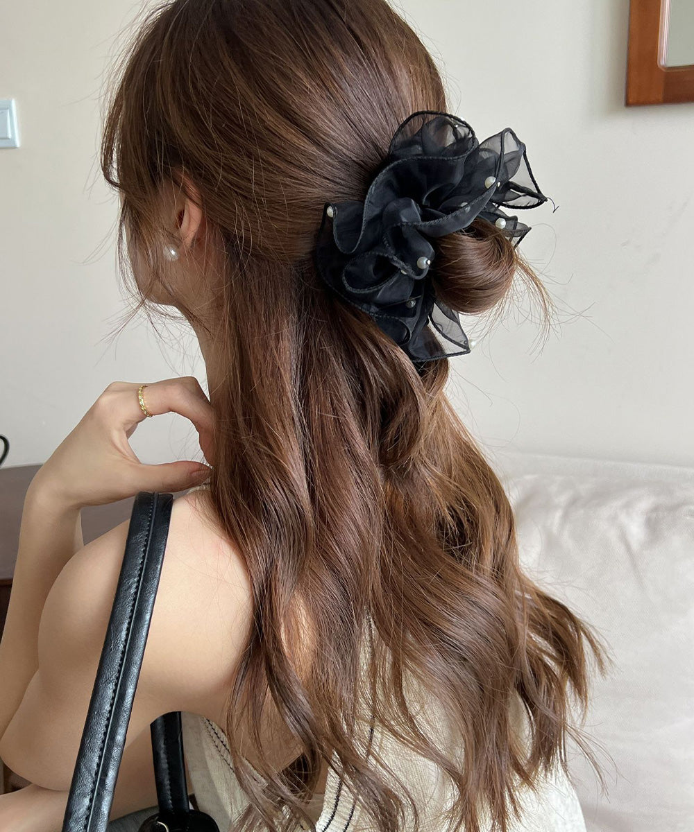 透け感シュシュ パール 韓国風 ヘアゴム