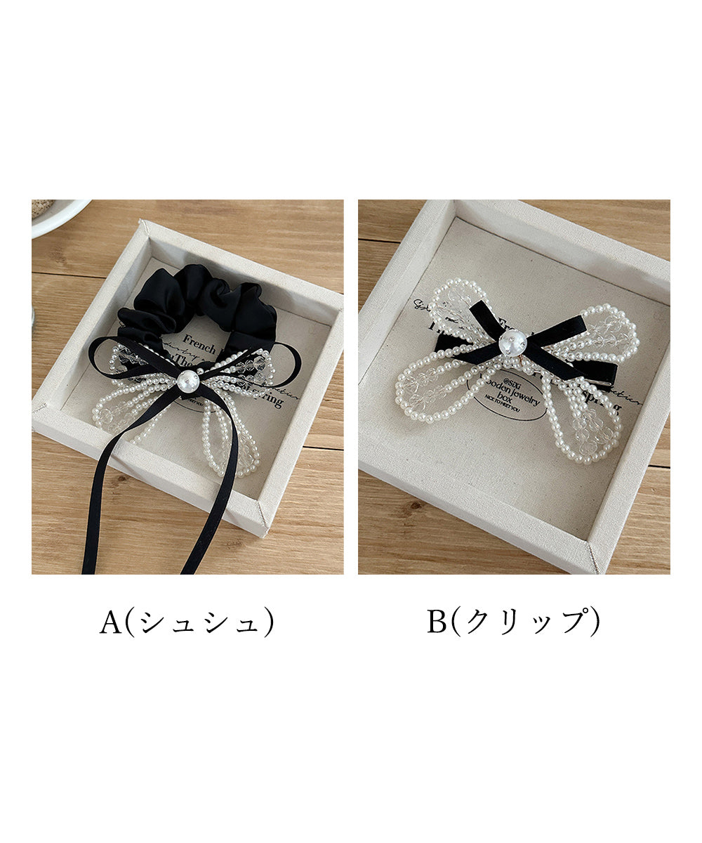 シュシュ クリップ パール 蝶結び 詳細画像9