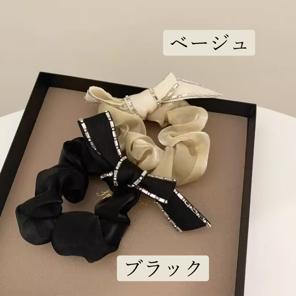リボンシュシュ キラキラヘアゴム 蝶結び
