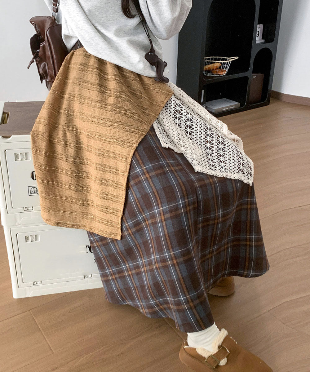 チェック柄 イレヘムスカート レース切替
