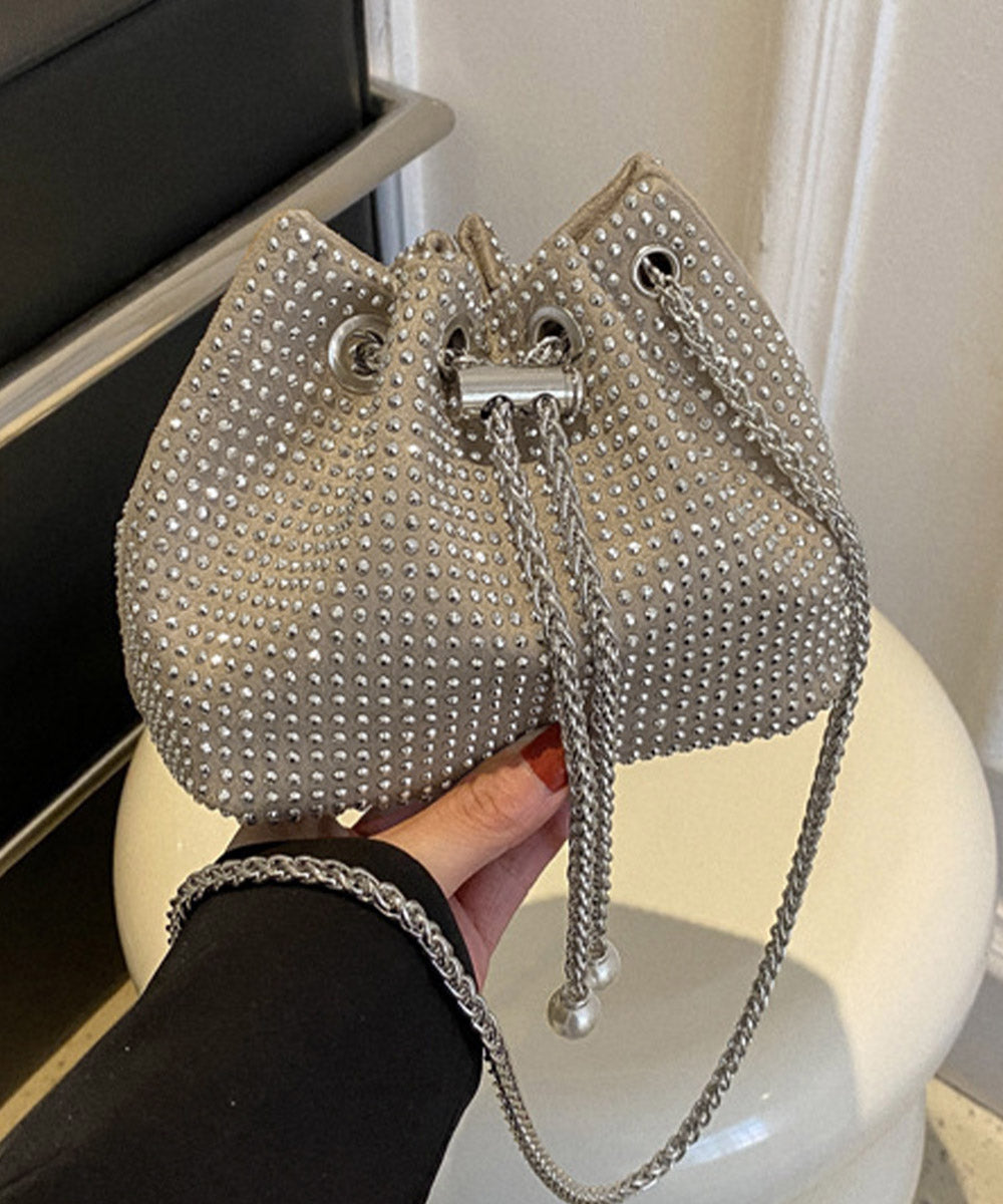 キラキラ 巾着バッグ チェーンミニバッグ ダークベージュ
